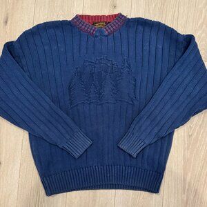 Eddie Bauer Vintage Mountain Sweater XL‎ Blue Red Knit